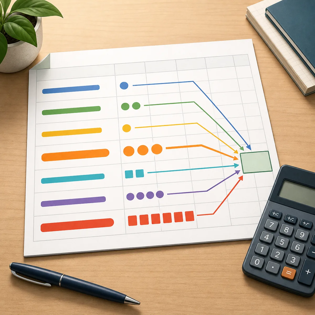 Illustration pédagogique d'une feuille Excel avec notes, coefficients et moyenne pondérée