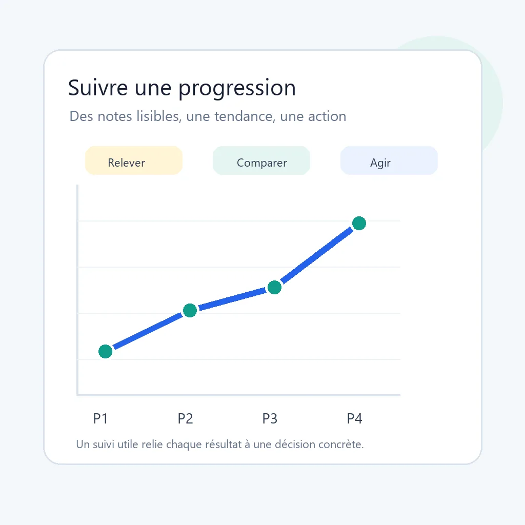 Graphique éditorial montrant une progression de moyenne suivie sur plusieurs périodes
