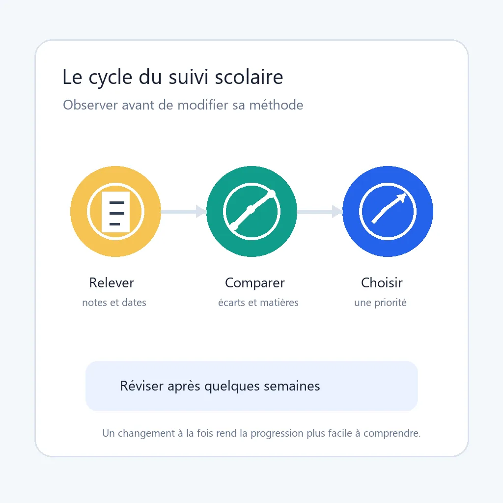 Diagramme éditorial en trois étapes pour relever, comparer et choisir une action scolaire